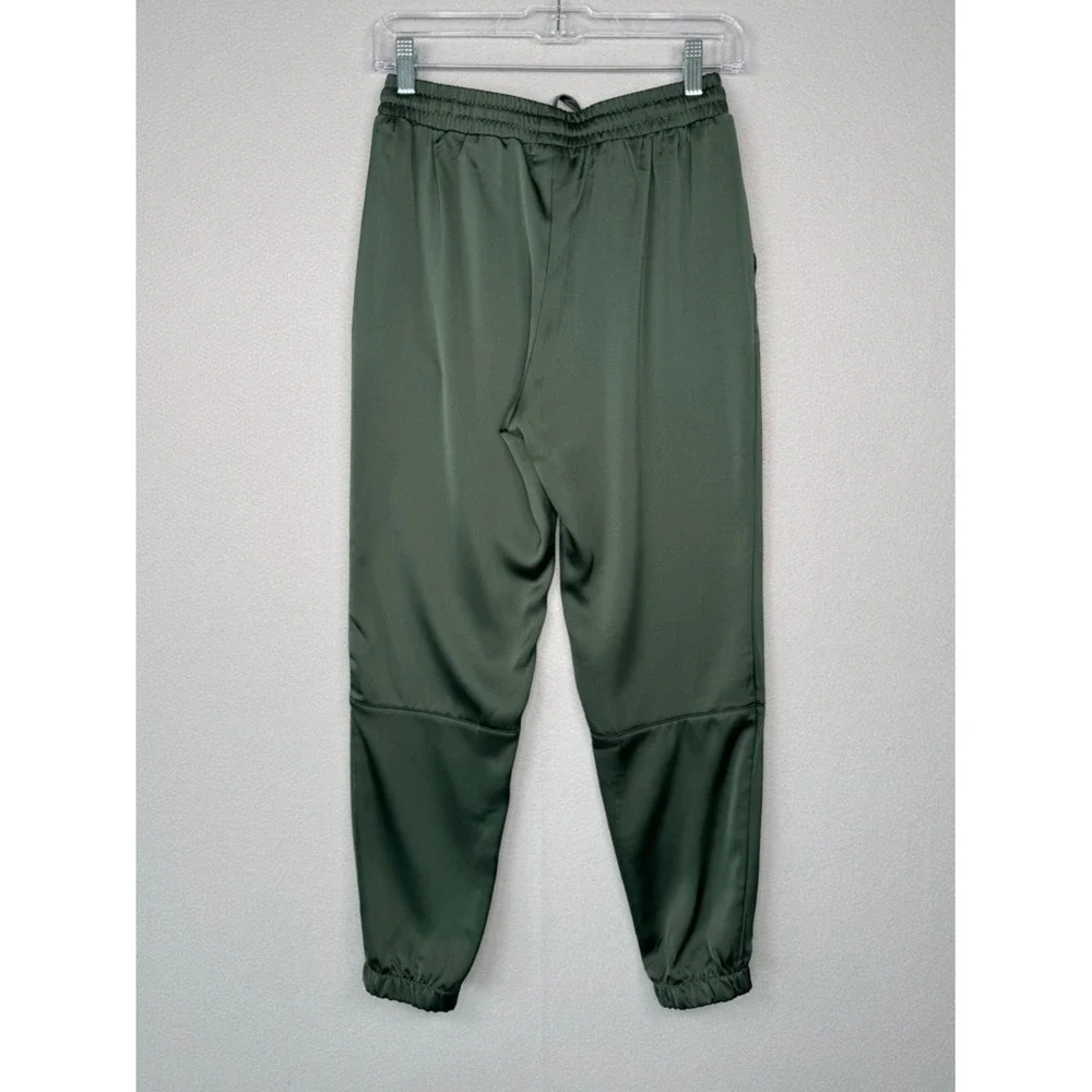 Socialite Satin Joggers Olive Green XS Minimalist Party Elevated Casual‎ Pants